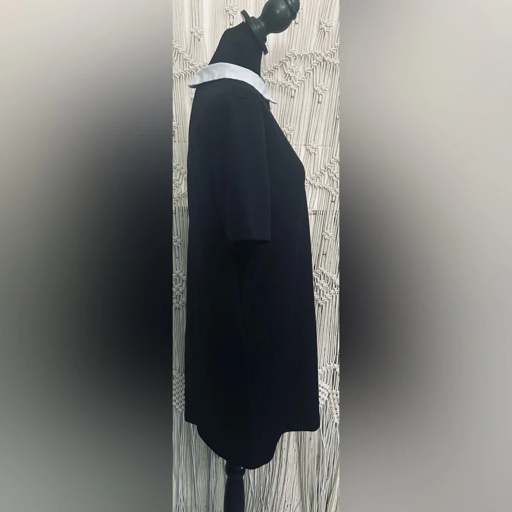 🩵🖤Black‎ Shirt Mini Dress with Light Blue Collar 🖤🩵